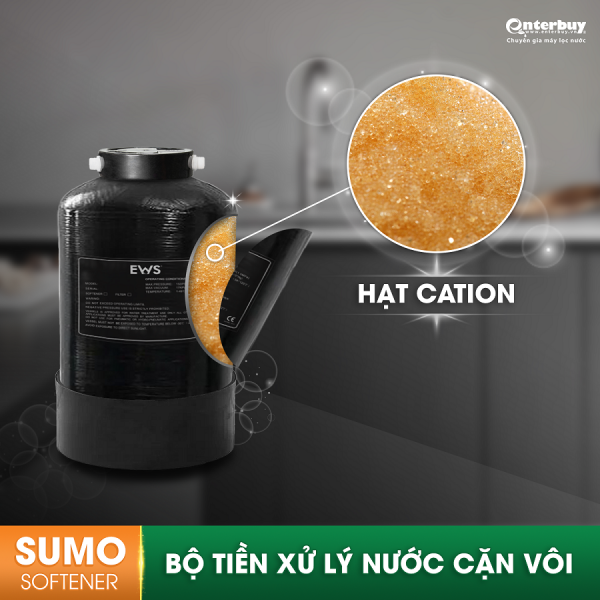 Bộ tiền xử lý nước chống cặn Ews Sumo Softener chuyên xử lý cặn canxi trong nước Ews Sumo Softener chứa hạt Cation
