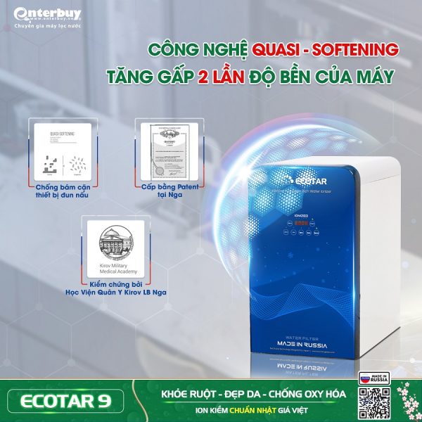 Máy lọc nước ion kiềm Geyser Ecotar 9 với công nghệ Quasi-Softening tăng gấp 2 lần độ bền của máy