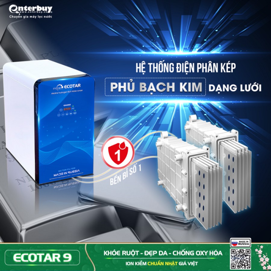 Geyser Ecotar 9 có hệ thống điện phân kép phủ bạch kim dạng lưới độ bền 5 năm sử dụng()