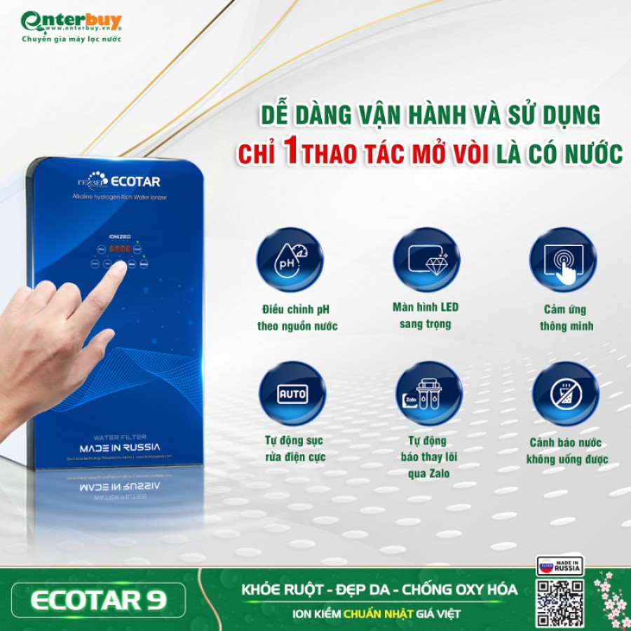Máy lọc nước ion kiềm Geyser Ecotar 9 dễ dàng vận hành như máy lọc nước thông thường