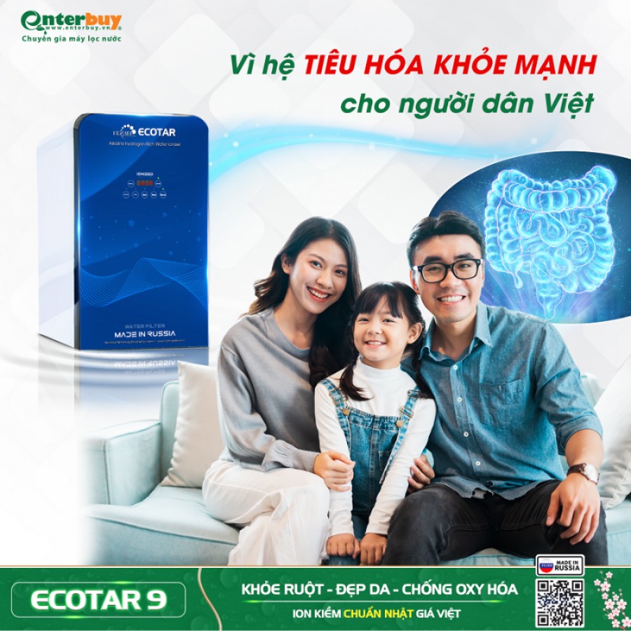 Nước ion kiềm từ máy lọc nước ion kiềm Geyser Ecotar 9 được chứng minh tốt cho hệ tiêu hóa