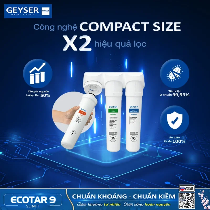 Máy lọc nước ion kiềm giàu hydro Geyser Ecotar 9 Slim T