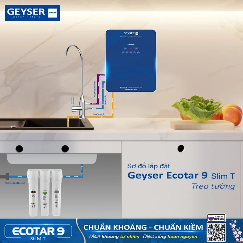 Máy lọc nước ion kiềm giàu hydro Geyser Ecotar 9 Slim T