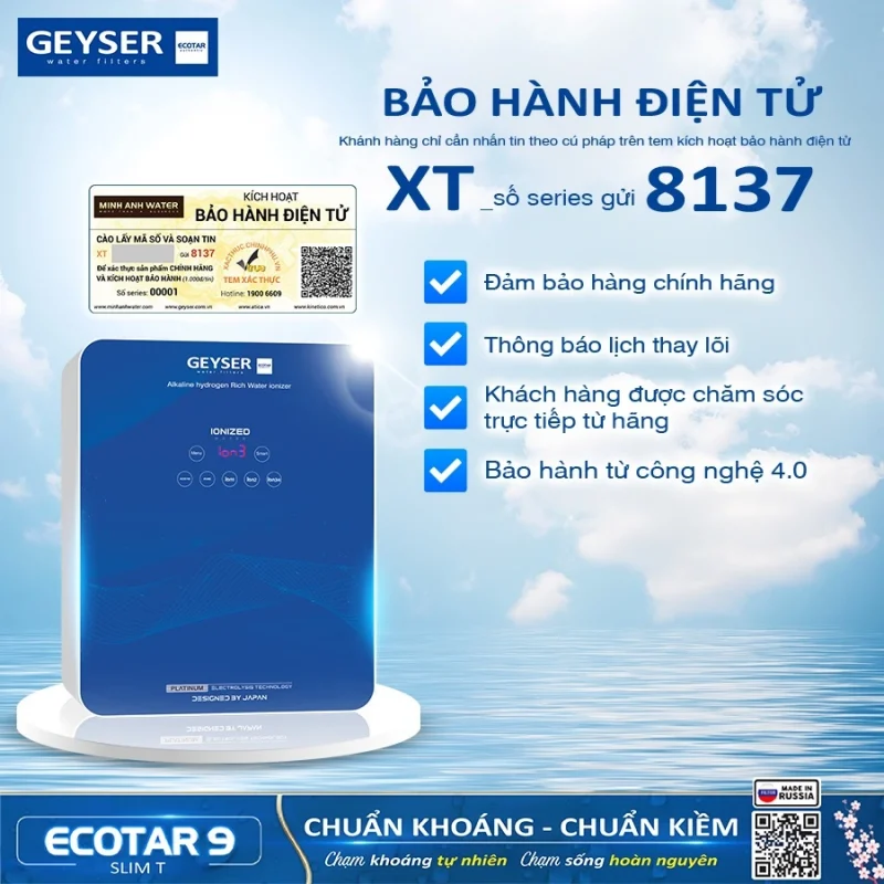 Máy lọc nước ion kiềm giàu hydro Geyser Ecotar 9 Slim T