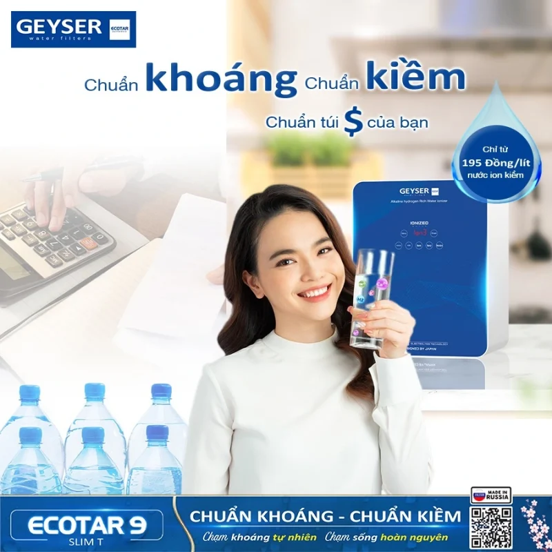 Máy lọc nước ion kiềm giàu hydro Geyser Ecotar 9 Slim T