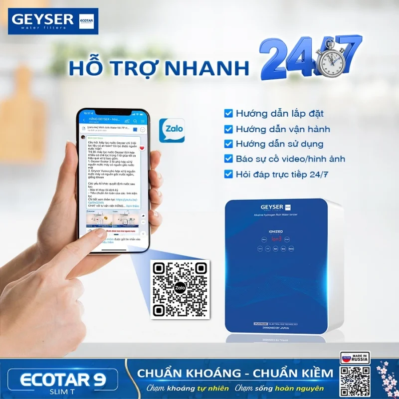 Máy lọc nước ion kiềm giàu hydro Geyser Ecotar 9 Slim T