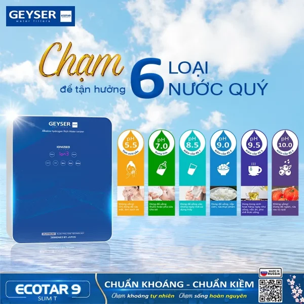 Geyser Ecotar 9 Slim T tạo ra 6 loại nước quý, đáp ứng mọi nhu cầu