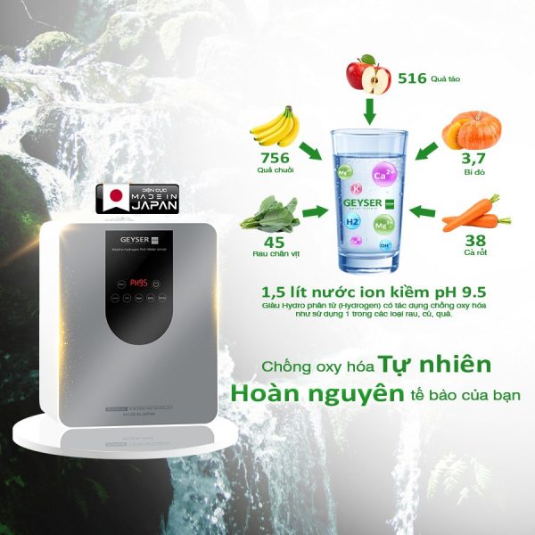 Máy lọc nước ion kiềm Geyser Ecotar 9 Pro tạo nước giàu chất chống oxy hóa cho cơ thể