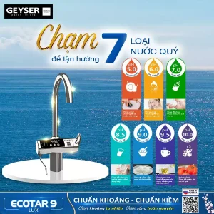 Các chế độ nước đạt chuẩn từ máy lọc nước kiềm Geyser Ecotar 9 Lux