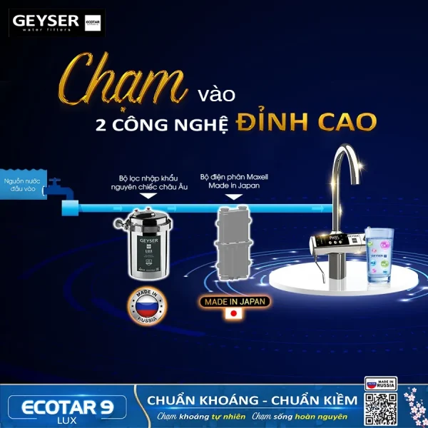 Máy lọc nước ion kiềm Geyser Ecotar 9 Lux trang bị các công nghệ hàng đầu hiện nay