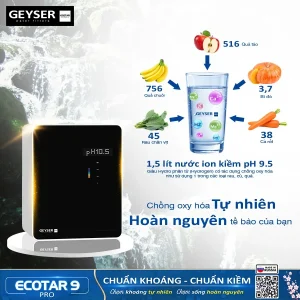 Máy lọc nước ion kiềm Geyser Ecotar 9 Pro tạo nước giàu chất chống oxy hóa cho cơ thể