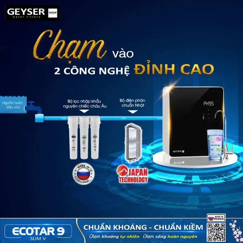 Máy lọc nước ion kiềm giàu hydro Geyser Ecotar 9 Slim V