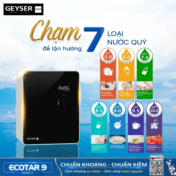 7 chế độ nước quý tạo ra từ máy lọc nước Geyser Ecotar 9 Slim V