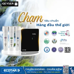 Các tiêu chuẩn của máy lọc nước ion kiềm Geyser Ecotar 9 Slim V