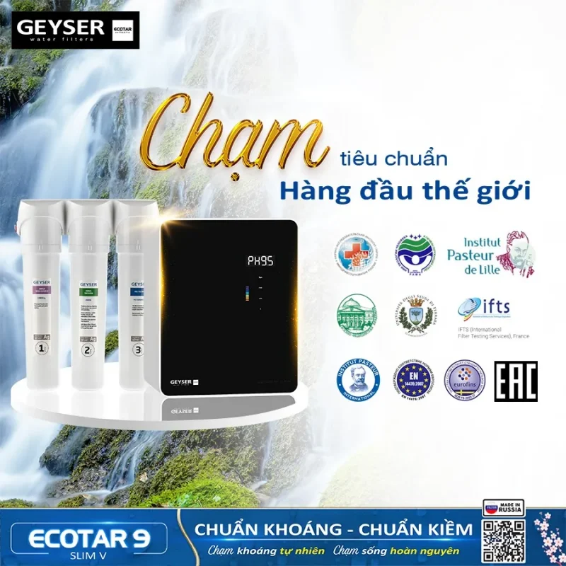 Máy lọc nước ion kiềm giàu hydro Geyser Ecotar 9 Slim V