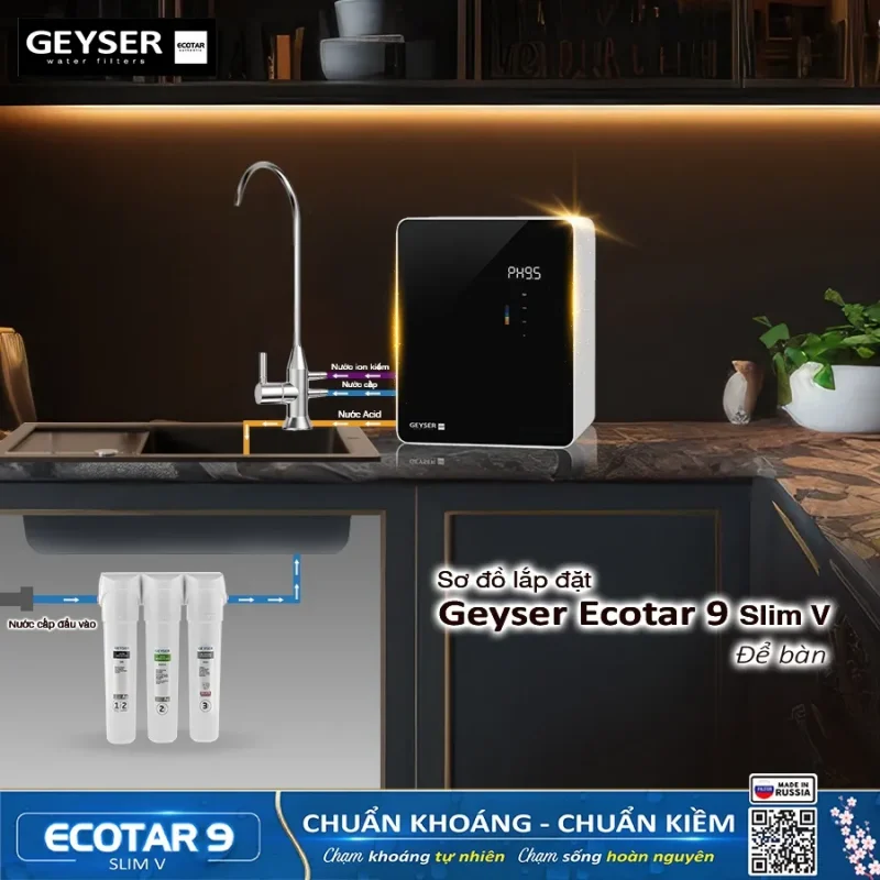Máy lọc nước ion kiềm giàu hydro Geyser Ecotar 9 Slim V