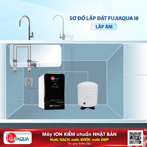 Sơ đồ lắp đặt máy lọc nước kiềm UltraRO Fuji Aqua i8 lắp âm