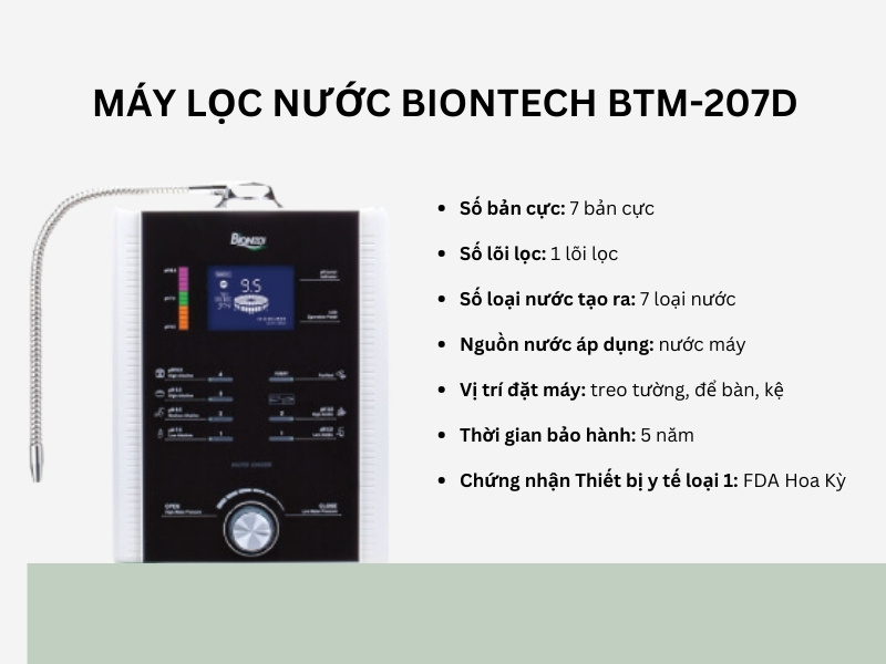 Máy lọc nước ion kiềm Biontech BTM-207D