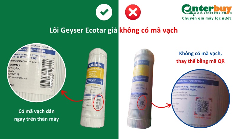 Lõi Geyser Ecotar giả không có mã vạch