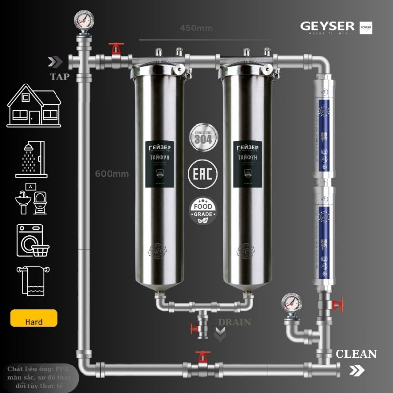 Hệ thống lọc nước tổng đầu nguồn Geyser Ecotar 2F2A
