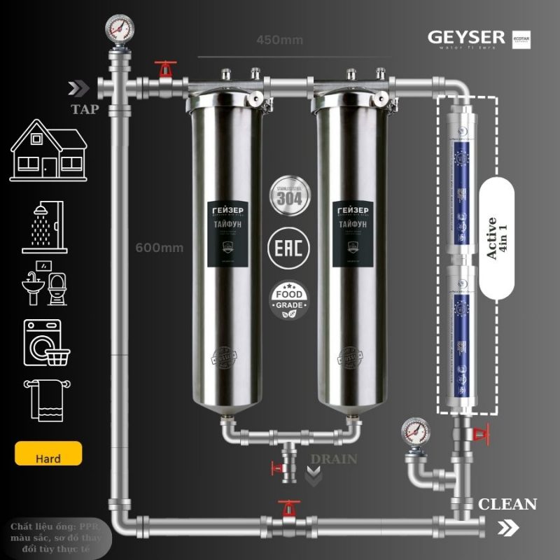 Hệ thống lọc nước tổng đầu nguồn Geyser Ecotar 2F2A
