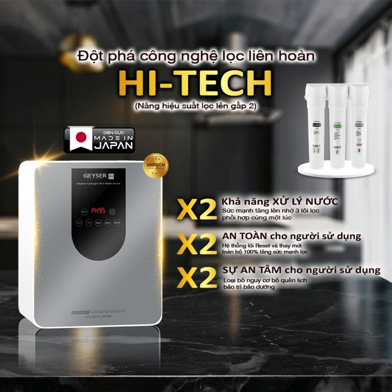 Máy lọc nước ion kiềm giàu hydro Geyser Ecotar 9 Pro