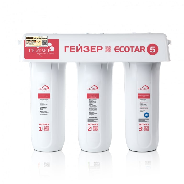 Máy lọc nước Nano Geyser Ecotar 5 có 3 lõi lọc với công nghệ khử khuẩn ion bạc