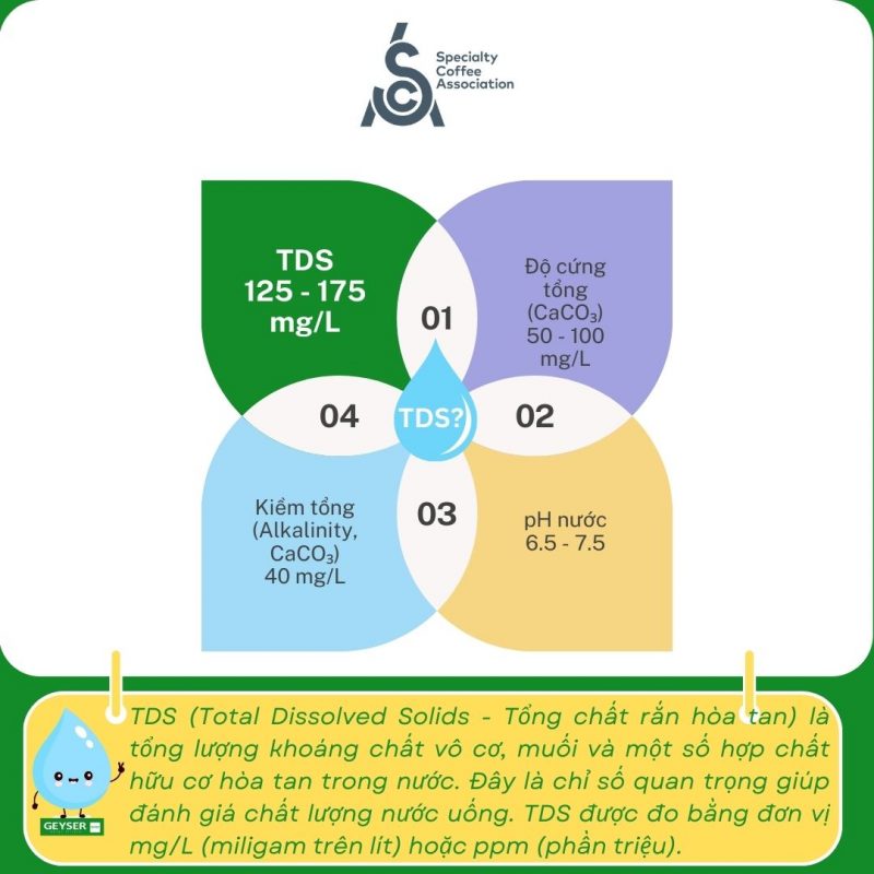 Tiêu chuẩn chỉ số TDS nước tốt pha cà phê của hiệp hội cafe Mỹ