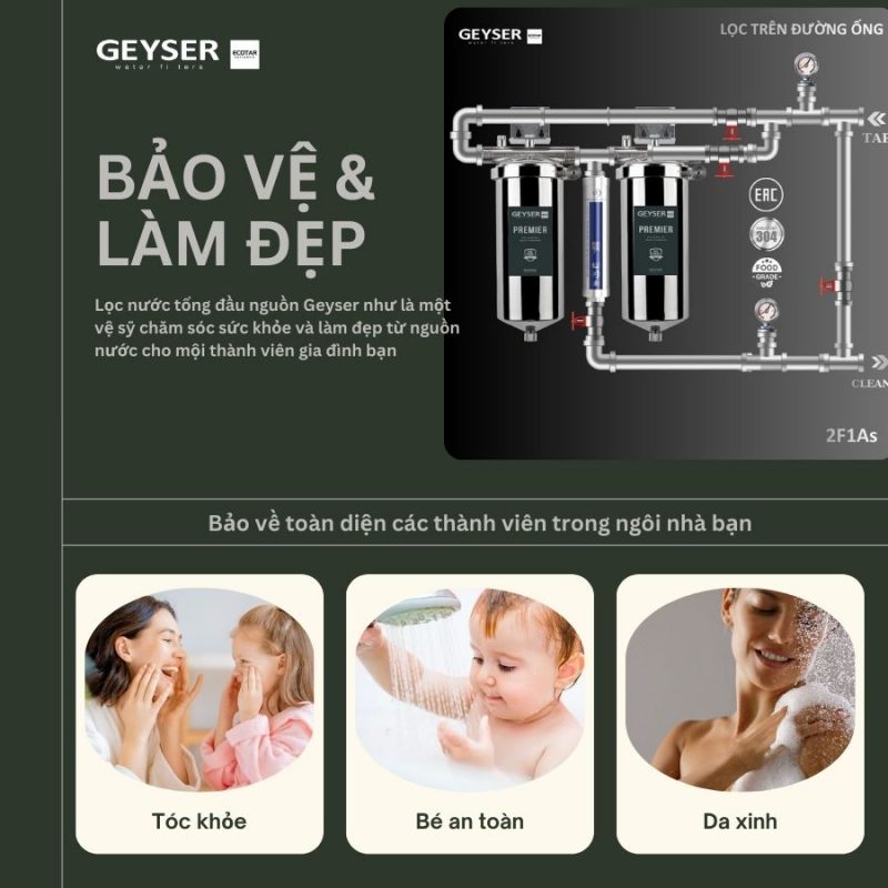 Lọc tổng đầu nguồn trên đường ống lắp âm trần cho căn hộ chung cư Geyser Ecotar 2F2Ss
