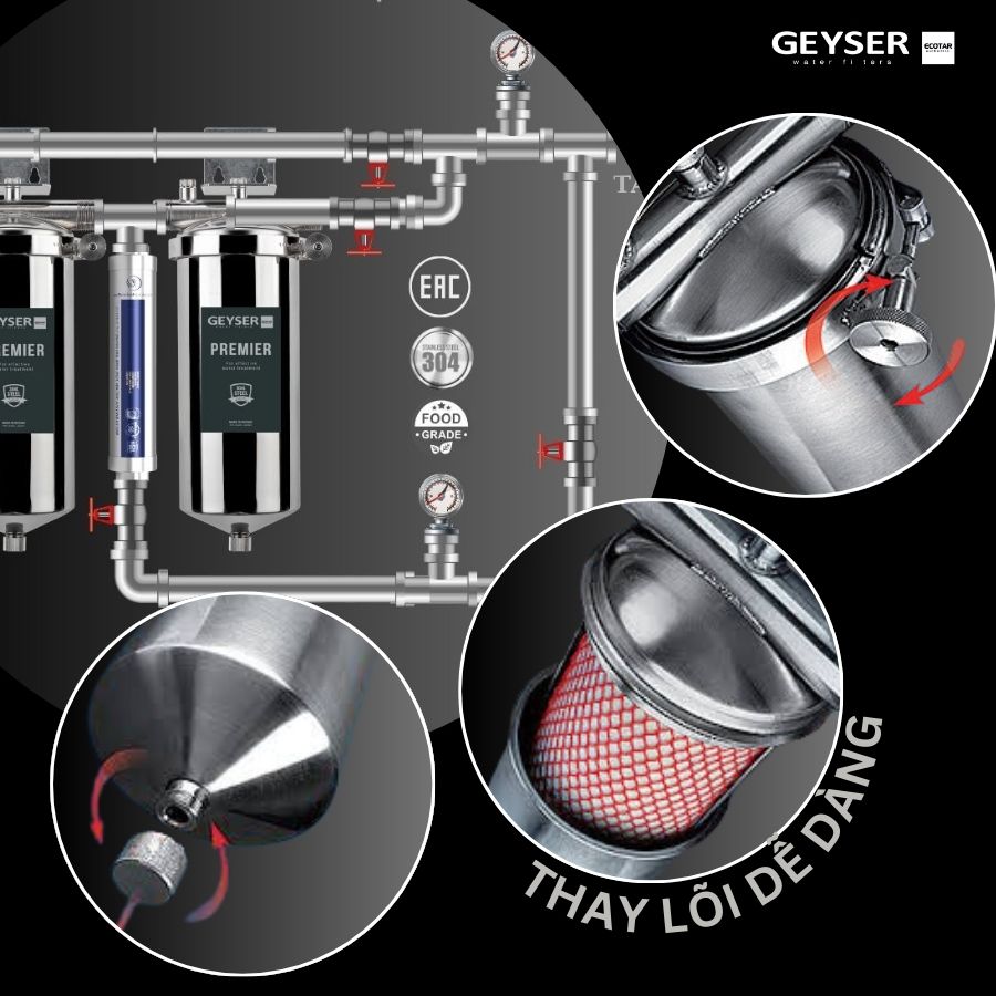 Lọc tổng đầu nguồn âm trần trên đường ống 2F1As dễ bảo trì và thay lõi