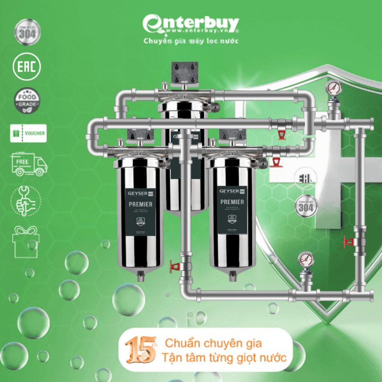 Lọc tổng đầu nguồn Nóng – Nguội âm trần cho căn hộ chung cư Geyser Ecotar 3Fs