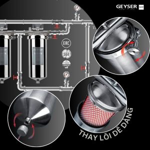 Lọc tổng đầu nguồn lắp âm trần căn hộ chung cư Geyser Ecotar 2Fs dễ dàng thay lõi