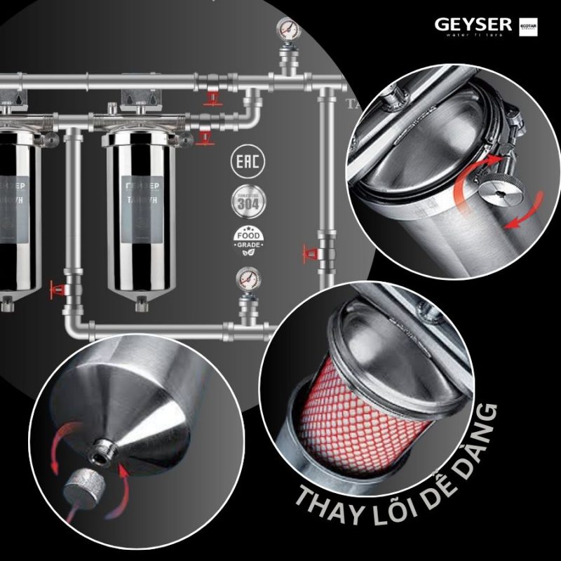 Lọc tổng đầu nguồn âm trần cho căn hộ chung cư Geyser Ecotar 2Fs