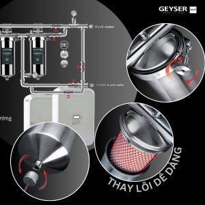 Lọc tổng âm trần trên đường ống Geyser Ecotar 2F2Ss dễ dàng thao tác thay lõi lọc tại nhà