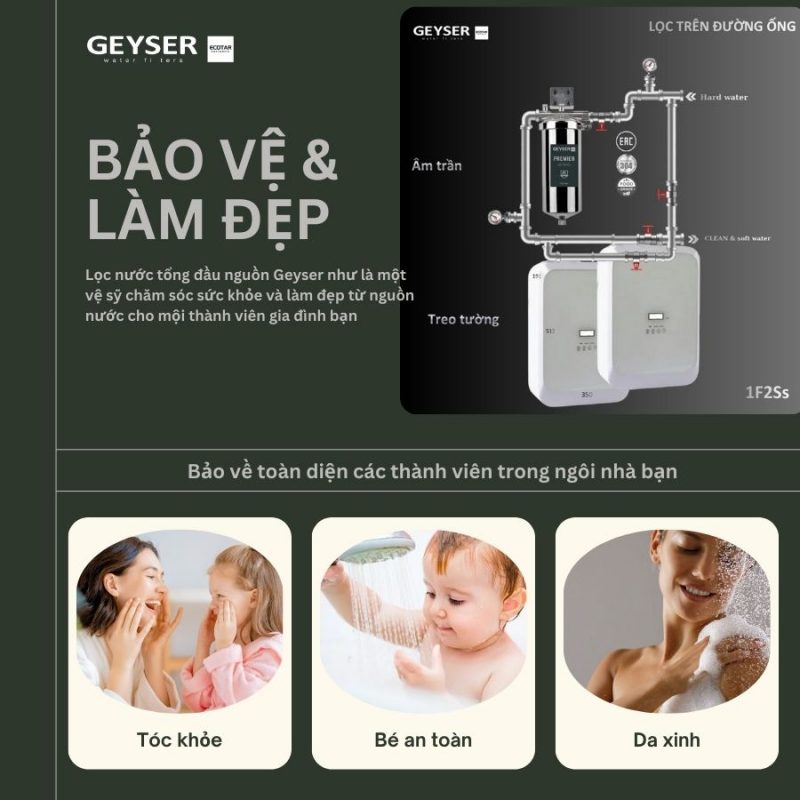 Lọc tổng đầu nguồn trên đường ống lắp âm trần cho căn hộ chung cư Geyser Ecotar 1F2Ss