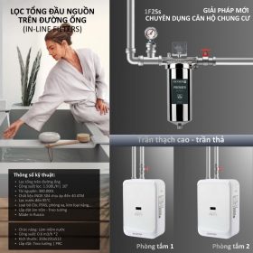 Lọc tổng đầu nguồn trên đường ống lắp âm trần cho căn hộ chung cư Geyser Ecotar 1F2Ss