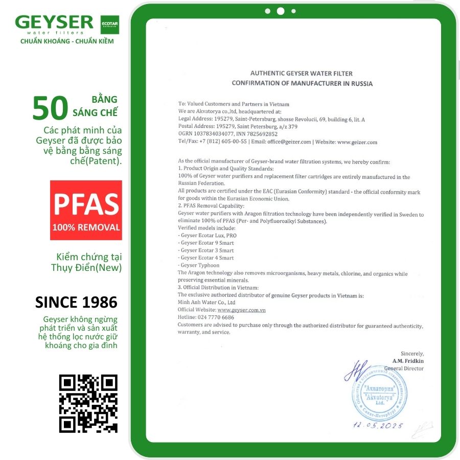 Chứng nhận EAC và PPAS của máy lọc nước Geyser