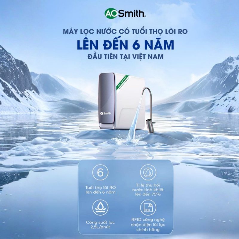 Máy lọc nước A.O.Smith X1000 để gầm chất lượng tuổi thọ lõi lọc cao nhất hiện nay