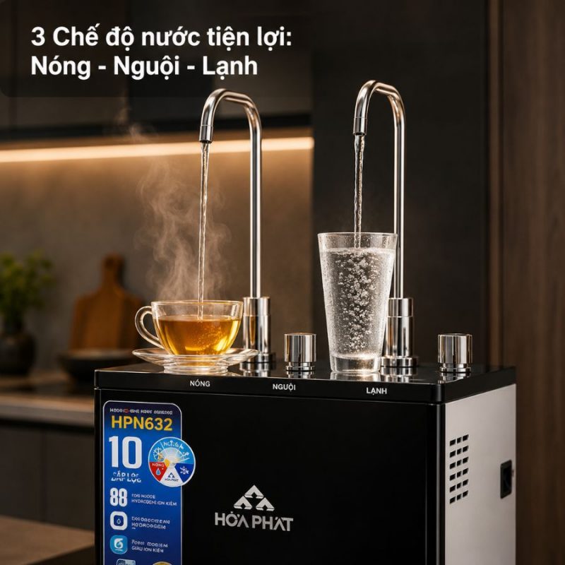 Máy lọc nước RO nóng nguội lạnh Hòa Phát HPN632 - 10 cấp lọc