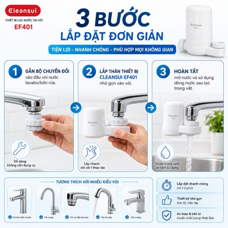 Thiết bị lọc nước lắp tại vòi Cleansui EF401