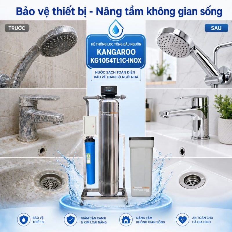 Bộ lọc tổng đầu nguồn gia đình KG1054TL1C-INOX, Van tự động, Xử lý Canxi