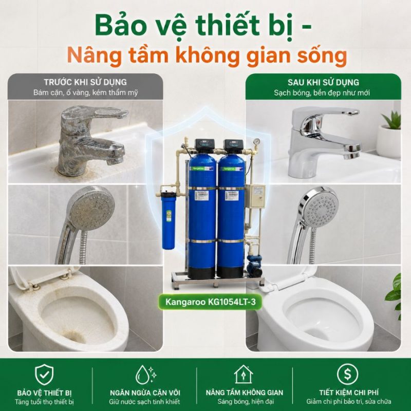 Bộ lọc tổng Kangaroo 3 cấp KG1054LT-3 van tự động 1000l/h siêu lọc