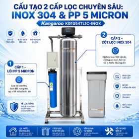 Bộ lọc tổng đầu nguồn gia đình KG1054TL1C-INOX, Van tự động, Xử lý Canxi