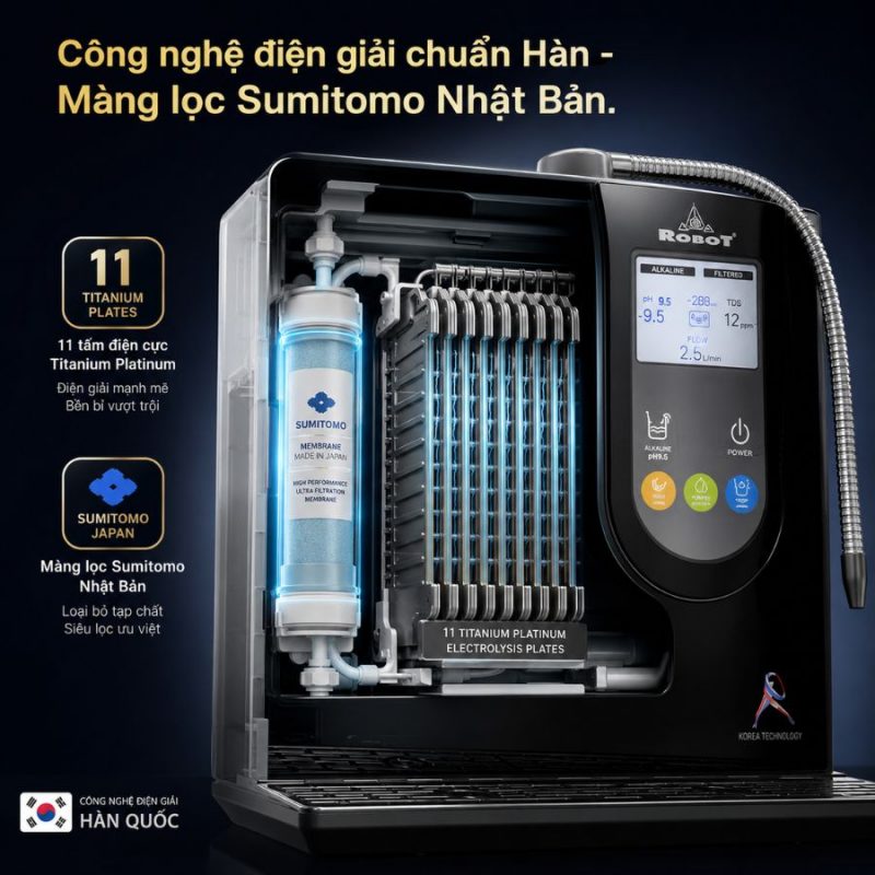 Máy lọc nước điện giải iON kiềm Robot ionSmart 911 hỗ trợ lắp đặt theo điều kiện chương trình