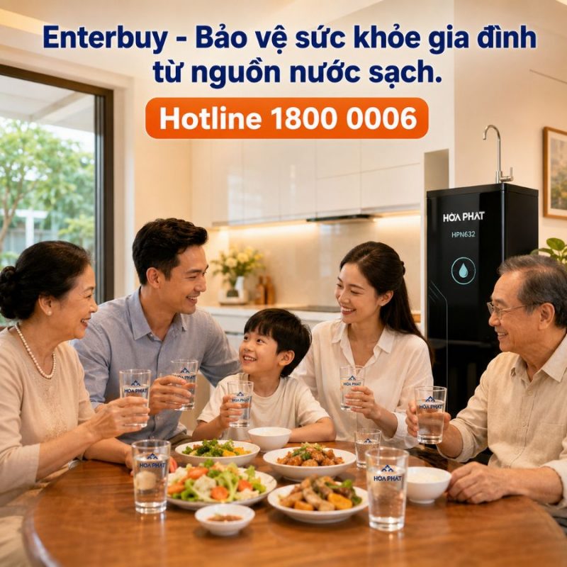 Máy lọc nước RO nóng nguội lạnh Hòa Phát HPN632 - 10 cấp lọc