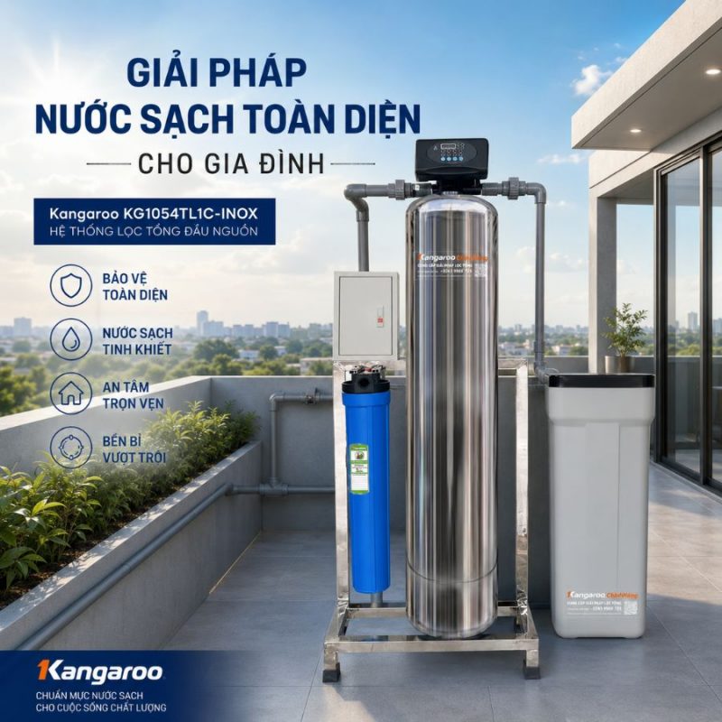 Bộ lọc tổng đầu nguồn gia đình KG1054TL1C-INOX, Van tự động, Xử lý Canxi