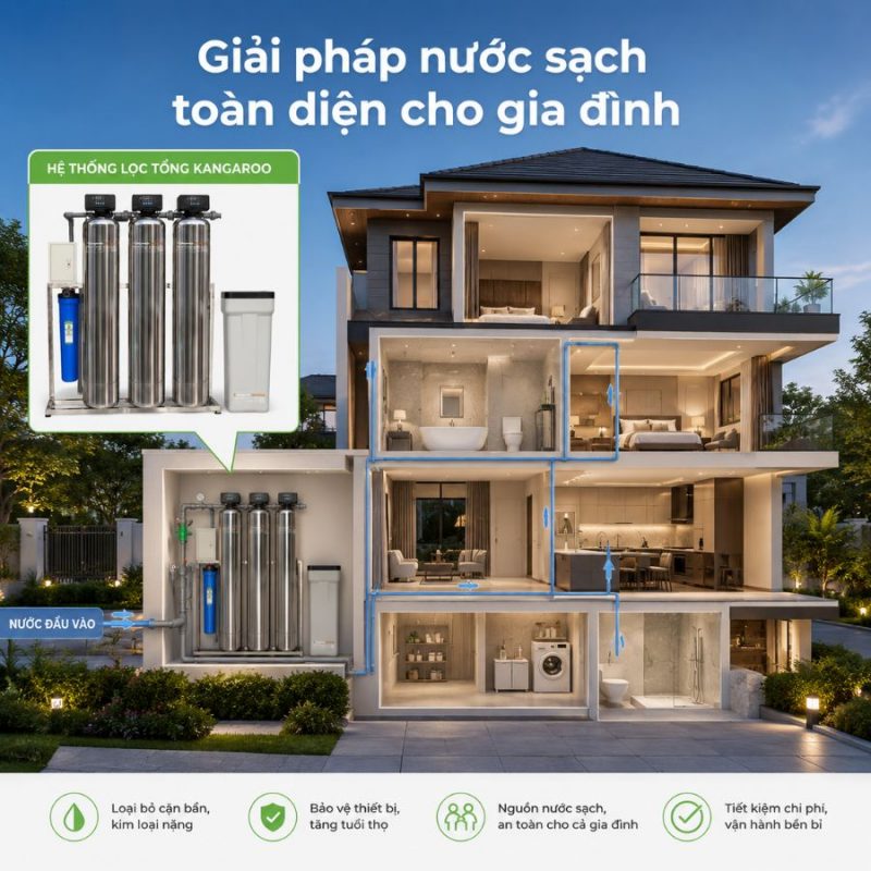 Bộ lọc tổng đầu nguồn gia đình KG1054TL3-INOX, Van tự động, Xử lý Canxi