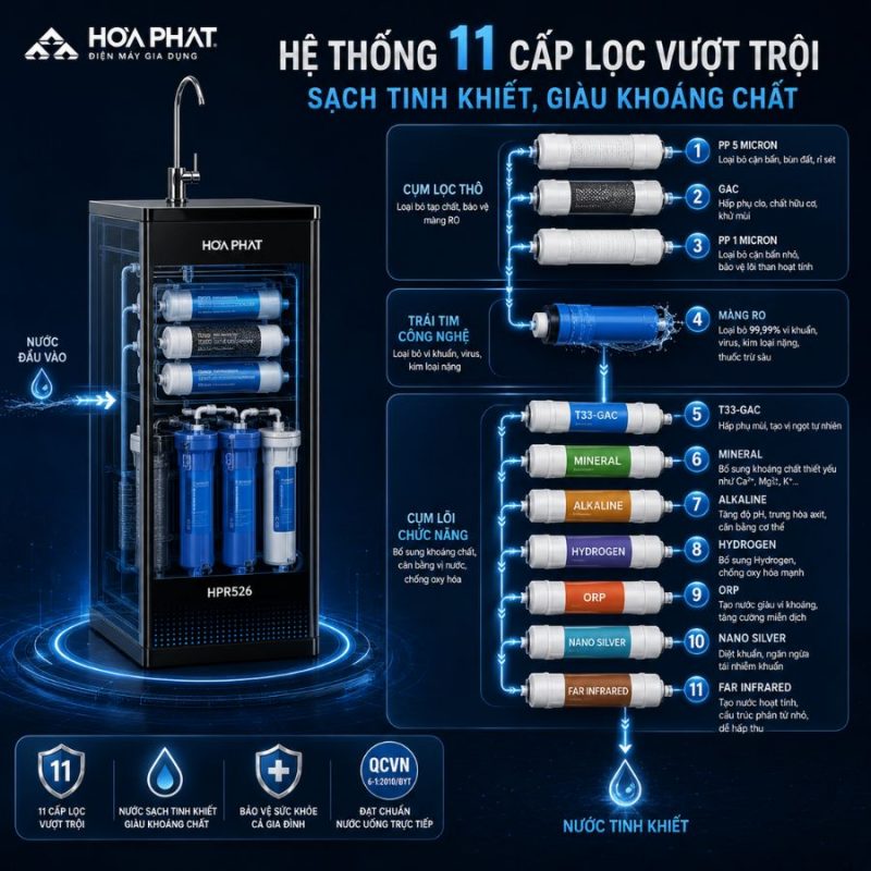 Máy lọc nước Hòa Phát HPR526 - 11 Lõi lọc