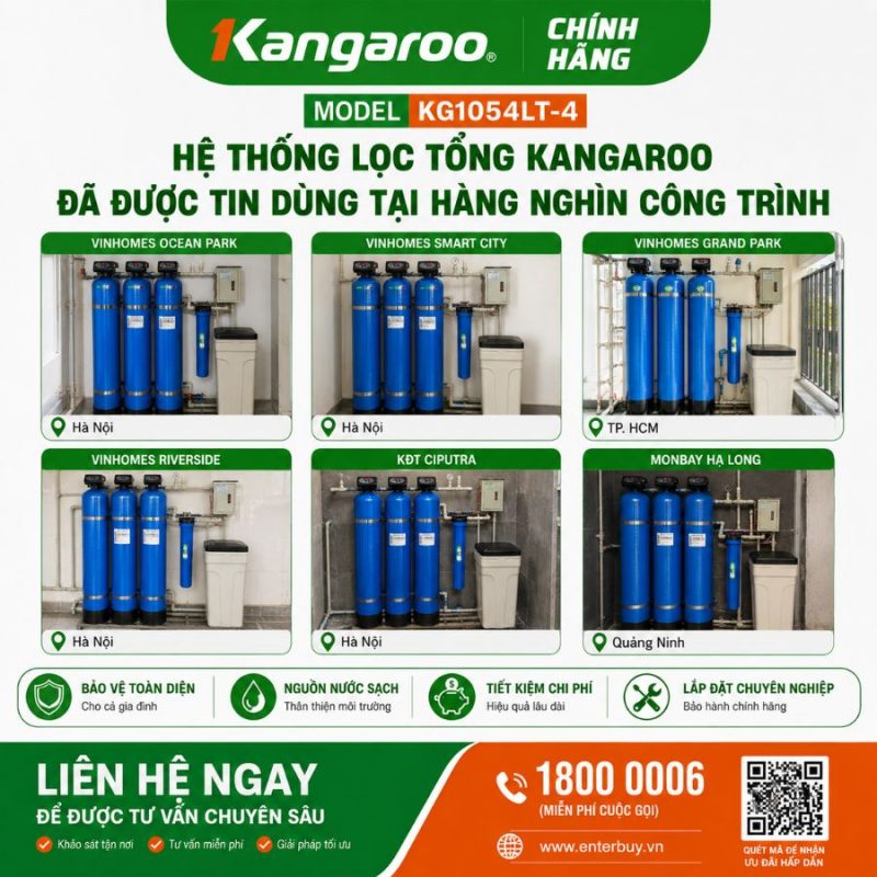 Bộ lọc tổng Kangaroo 4 cấp KG1054LT-4 van tự động 1000l/h siêu lọc