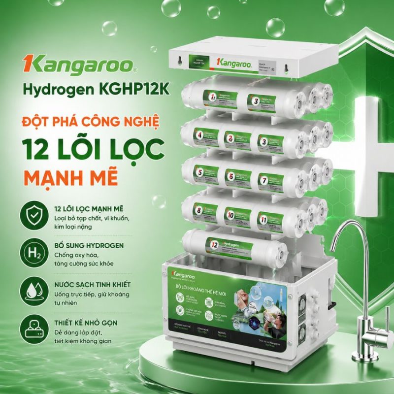 Máy lọc nước Kangaroo Hydrogen KGHP12K - 12 Lõi Mới 2026
